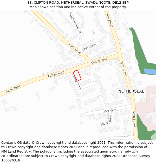 33, CLIFTON ROAD, NETHERSEAL, SWADLINCOTE, DE12 8BP: Location map and indicative extent of plot