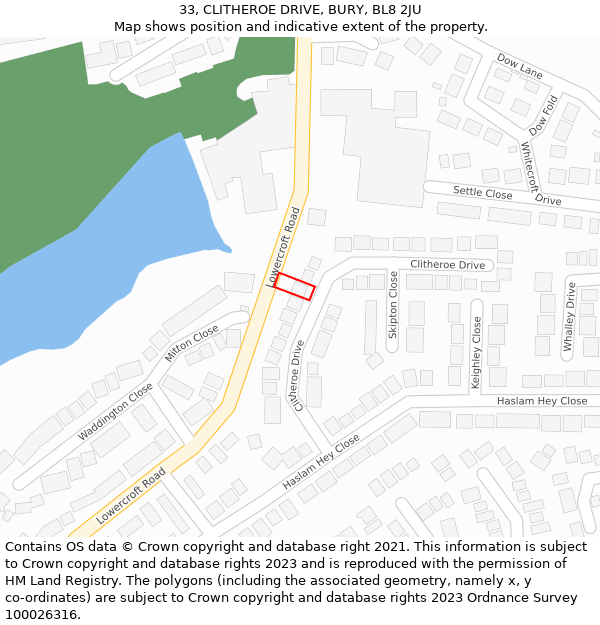 33, CLITHEROE DRIVE, BURY, BL8 2JU: Location map and indicative extent of plot
