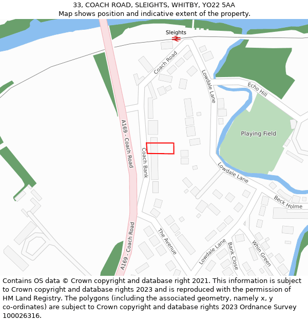33, COACH ROAD, SLEIGHTS, WHITBY, YO22 5AA: Location map and indicative extent of plot