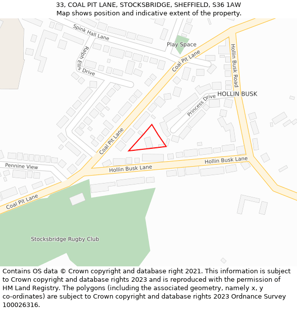 33, COAL PIT LANE, STOCKSBRIDGE, SHEFFIELD, S36 1AW: Location map and indicative extent of plot