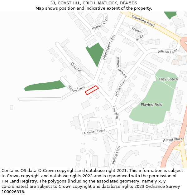 33, COASTHILL, CRICH, MATLOCK, DE4 5DS: Location map and indicative extent of plot