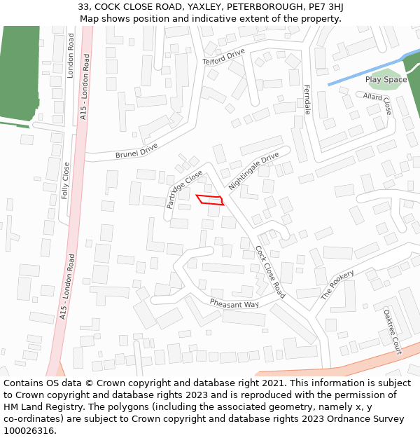 33, COCK CLOSE ROAD, YAXLEY, PETERBOROUGH, PE7 3HJ: Location map and indicative extent of plot