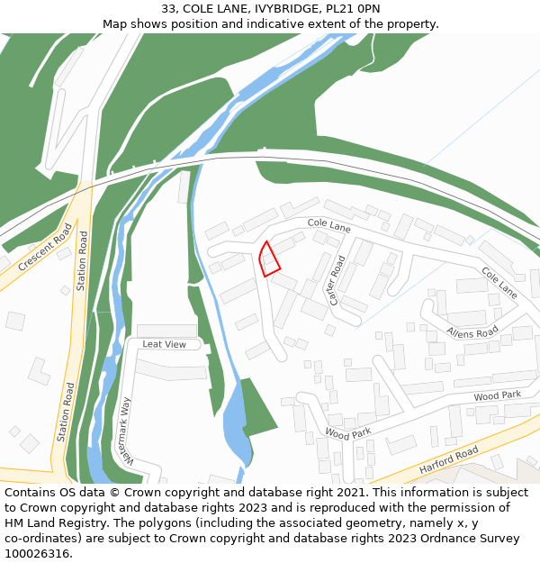 33, COLE LANE, IVYBRIDGE, PL21 0PN: Location map and indicative extent of plot