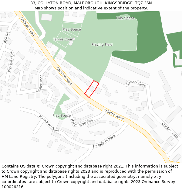 33, COLLATON ROAD, MALBOROUGH, KINGSBRIDGE, TQ7 3SN: Location map and indicative extent of plot