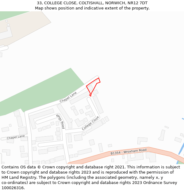 33, COLLEGE CLOSE, COLTISHALL, NORWICH, NR12 7DT: Location map and indicative extent of plot