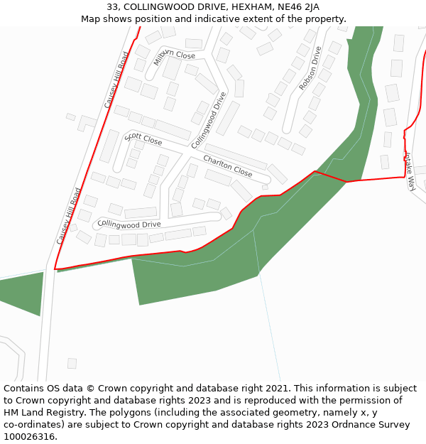 33, COLLINGWOOD DRIVE, HEXHAM, NE46 2JA: Location map and indicative extent of plot