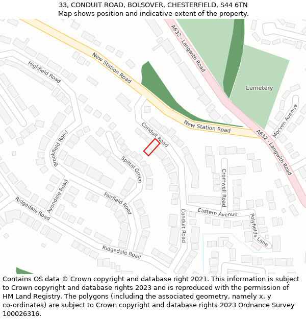 33, CONDUIT ROAD, BOLSOVER, CHESTERFIELD, S44 6TN: Location map and indicative extent of plot