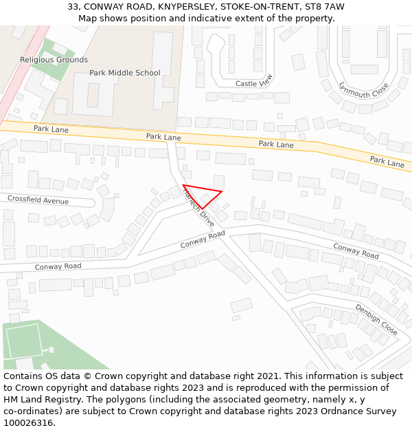 33, CONWAY ROAD, KNYPERSLEY, STOKE-ON-TRENT, ST8 7AW: Location map and indicative extent of plot
