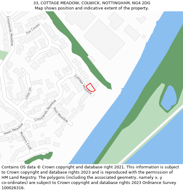 33, COTTAGE MEADOW, COLWICK, NOTTINGHAM, NG4 2DG: Location map and indicative extent of plot