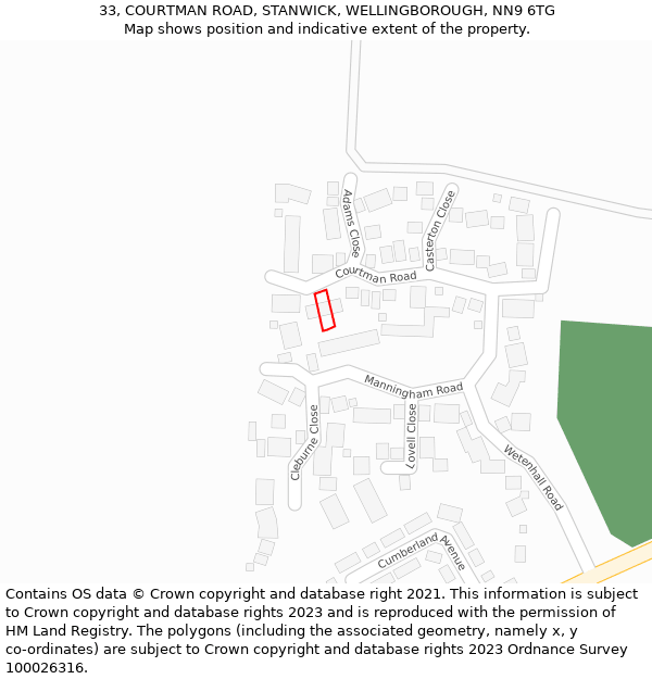 33, COURTMAN ROAD, STANWICK, WELLINGBOROUGH, NN9 6TG: Location map and indicative extent of plot