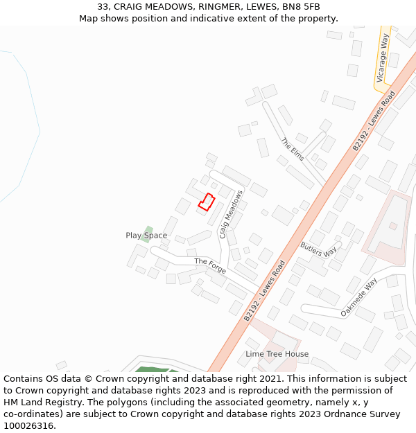 33, CRAIG MEADOWS, RINGMER, LEWES, BN8 5FB: Location map and indicative extent of plot