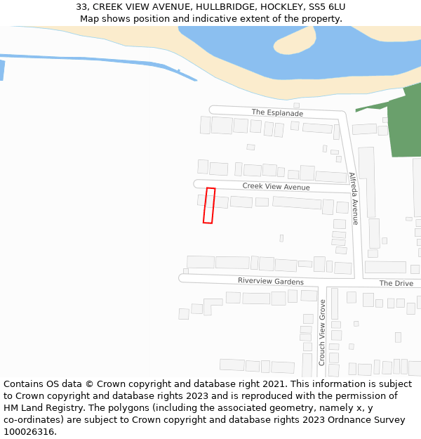 33, CREEK VIEW AVENUE, HULLBRIDGE, HOCKLEY, SS5 6LU: Location map and indicative extent of plot