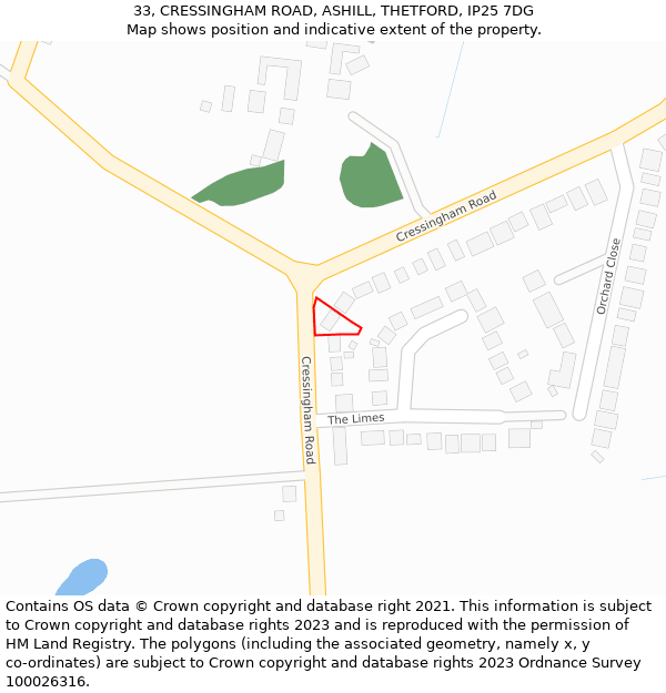 33, CRESSINGHAM ROAD, ASHILL, THETFORD, IP25 7DG: Location map and indicative extent of plot