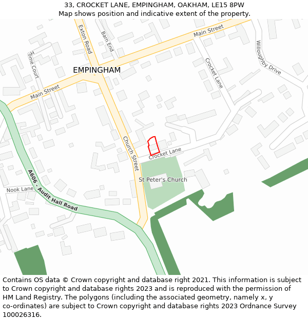 33, CROCKET LANE, EMPINGHAM, OAKHAM, LE15 8PW: Location map and indicative extent of plot