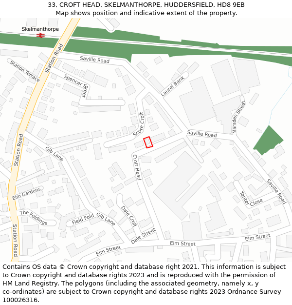 33, CROFT HEAD, SKELMANTHORPE, HUDDERSFIELD, HD8 9EB: Location map and indicative extent of plot