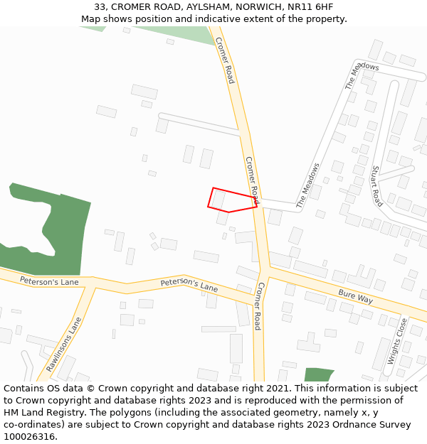 33, CROMER ROAD, AYLSHAM, NORWICH, NR11 6HF: Location map and indicative extent of plot