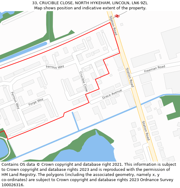 33, CRUCIBLE CLOSE, NORTH HYKEHAM, LINCOLN, LN6 9ZL: Location map and indicative extent of plot