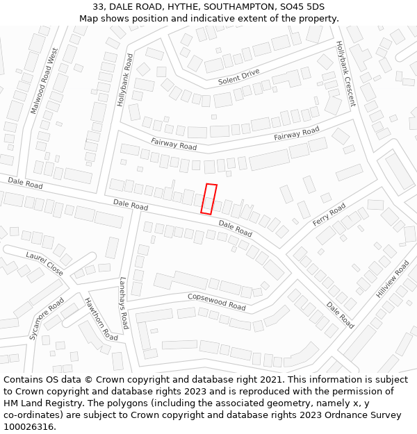 33, DALE ROAD, HYTHE, SOUTHAMPTON, SO45 5DS: Location map and indicative extent of plot