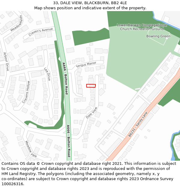 33, DALE VIEW, BLACKBURN, BB2 4LE: Location map and indicative extent of plot