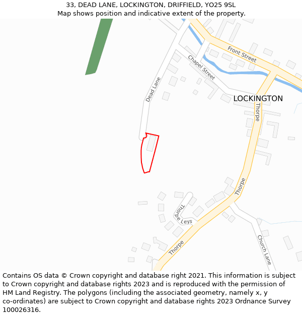 33, DEAD LANE, LOCKINGTON, DRIFFIELD, YO25 9SL: Location map and indicative extent of plot