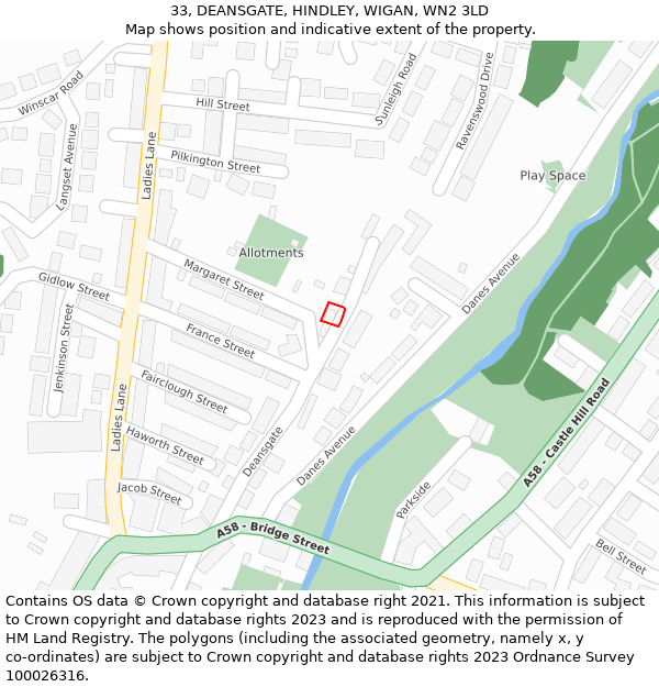 33, DEANSGATE, HINDLEY, WIGAN, WN2 3LD: Location map and indicative extent of plot