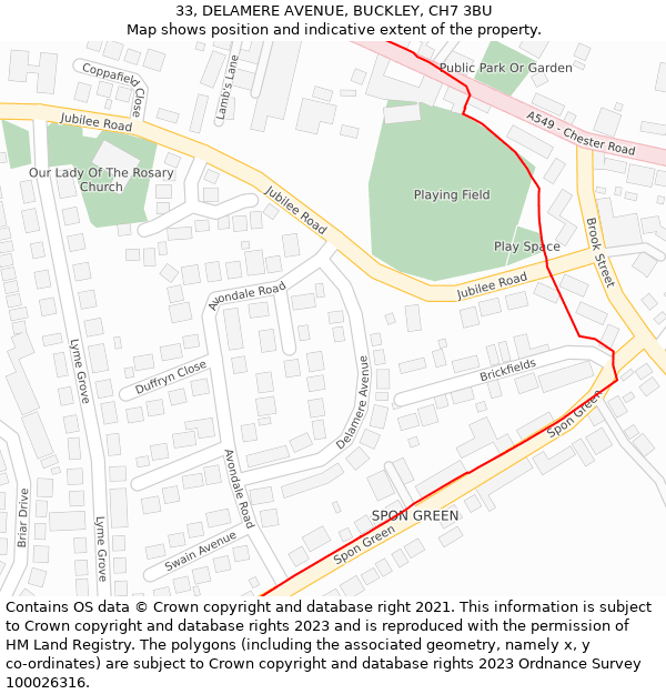 33, DELAMERE AVENUE, BUCKLEY, CH7 3BU: Location map and indicative extent of plot