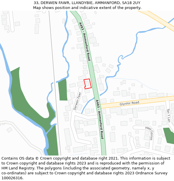 33, DERWEN FAWR, LLANDYBIE, AMMANFORD, SA18 2UY: Location map and indicative extent of plot