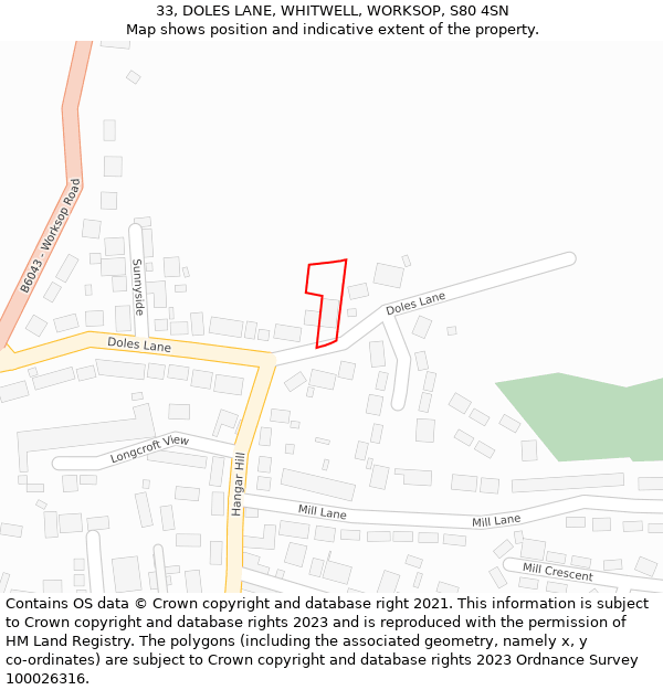 33, DOLES LANE, WHITWELL, WORKSOP, S80 4SN: Location map and indicative extent of plot