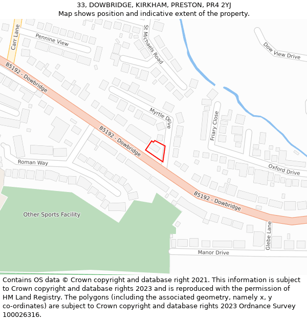 33, DOWBRIDGE, KIRKHAM, PRESTON, PR4 2YJ: Location map and indicative extent of plot