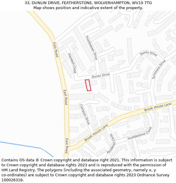 33, DUNLIN DRIVE, FEATHERSTONE, WOLVERHAMPTON, WV10 7TG: Location map and indicative extent of plot
