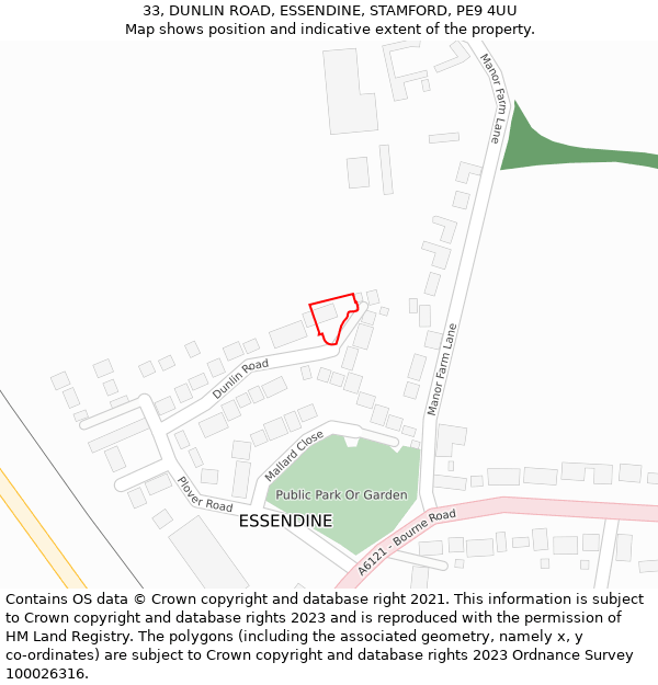 33, DUNLIN ROAD, ESSENDINE, STAMFORD, PE9 4UU: Location map and indicative extent of plot