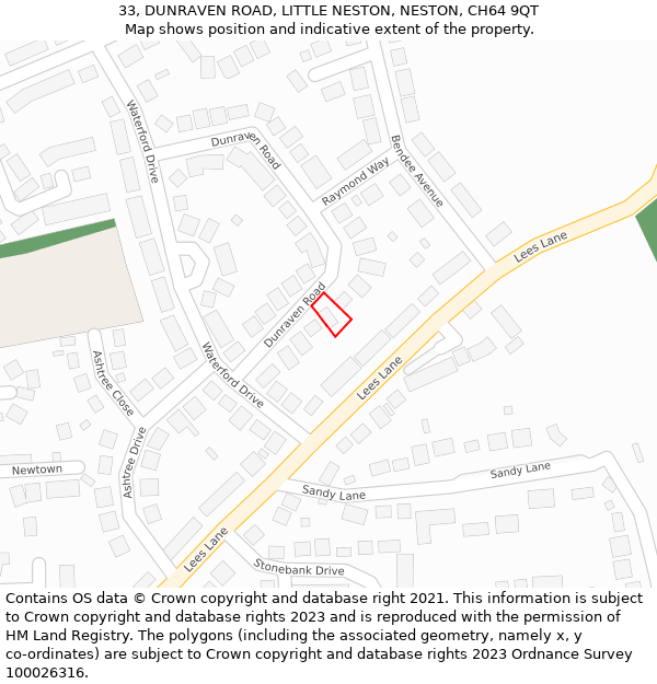 33, DUNRAVEN ROAD, LITTLE NESTON, NESTON, CH64 9QT: Location map and indicative extent of plot