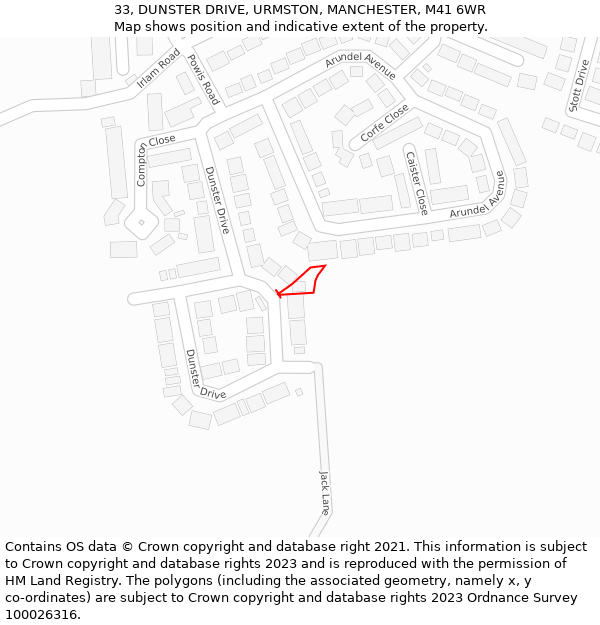 33, DUNSTER DRIVE, URMSTON, MANCHESTER, M41 6WR: Location map and indicative extent of plot