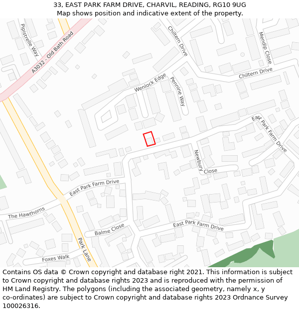 33, EAST PARK FARM DRIVE, CHARVIL, READING, RG10 9UG: Location map and indicative extent of plot