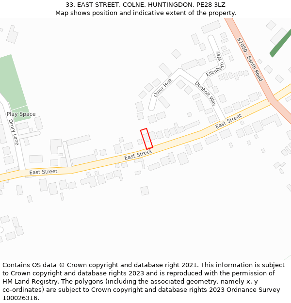 33, EAST STREET, COLNE, HUNTINGDON, PE28 3LZ: Location map and indicative extent of plot