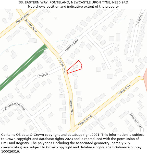 33, EASTERN WAY, PONTELAND, NEWCASTLE UPON TYNE, NE20 9RD: Location map and indicative extent of plot