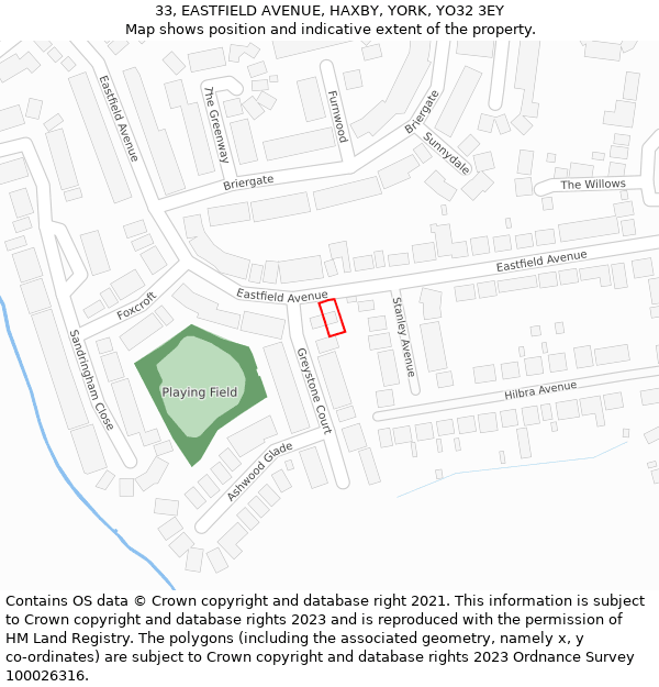 33, EASTFIELD AVENUE, HAXBY, YORK, YO32 3EY: Location map and indicative extent of plot