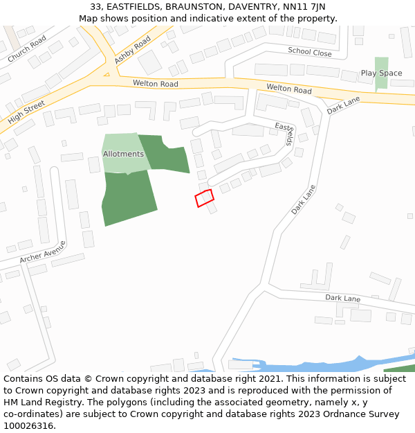33, EASTFIELDS, BRAUNSTON, DAVENTRY, NN11 7JN: Location map and indicative extent of plot