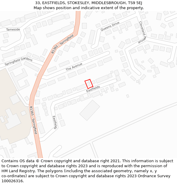 33, EASTFIELDS, STOKESLEY, MIDDLESBROUGH, TS9 5EJ: Location map and indicative extent of plot