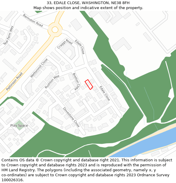 33, EDALE CLOSE, WASHINGTON, NE38 8FH: Location map and indicative extent of plot