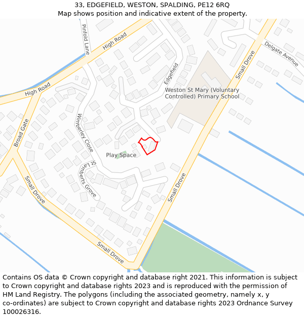 33, EDGEFIELD, WESTON, SPALDING, PE12 6RQ: Location map and indicative extent of plot