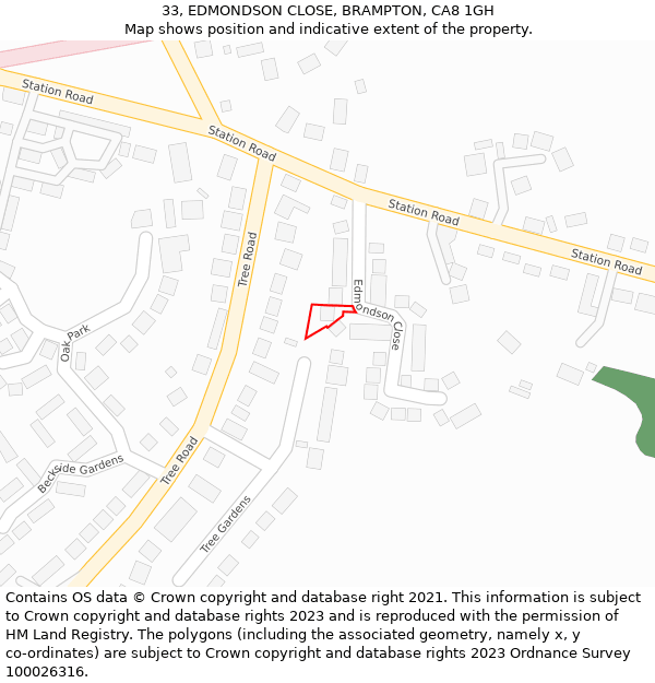 33, EDMONDSON CLOSE, BRAMPTON, CA8 1GH: Location map and indicative extent of plot