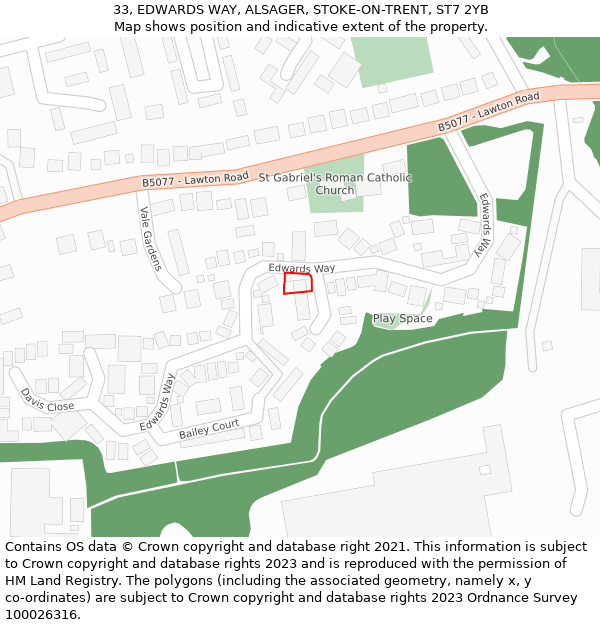 33, EDWARDS WAY, ALSAGER, STOKE-ON-TRENT, ST7 2YB: Location map and indicative extent of plot