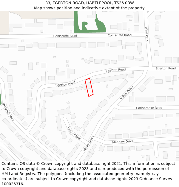 33, EGERTON ROAD, HARTLEPOOL, TS26 0BW: Location map and indicative extent of plot