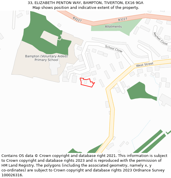 33, ELIZABETH PENTON WAY, BAMPTON, TIVERTON, EX16 9GA: Location map and indicative extent of plot