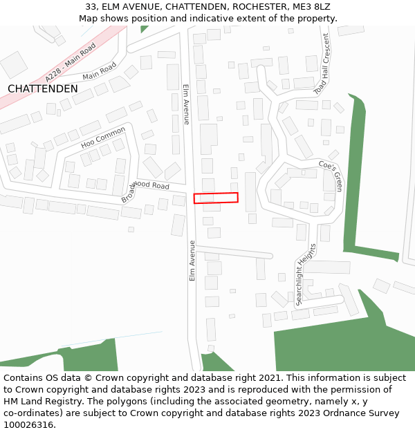 33, ELM AVENUE, CHATTENDEN, ROCHESTER, ME3 8LZ: Location map and indicative extent of plot