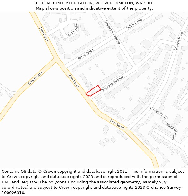 33, ELM ROAD, ALBRIGHTON, WOLVERHAMPTON, WV7 3LL: Location map and indicative extent of plot