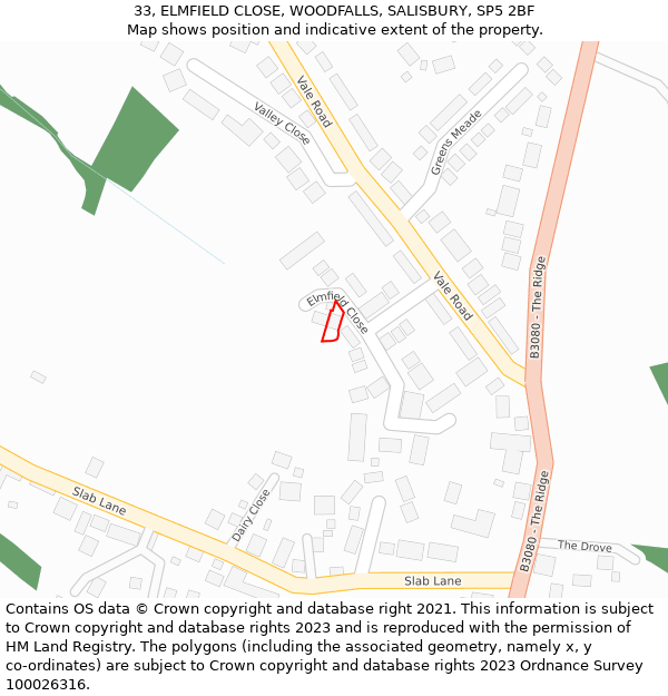 33, ELMFIELD CLOSE, WOODFALLS, SALISBURY, SP5 2BF: Location map and indicative extent of plot