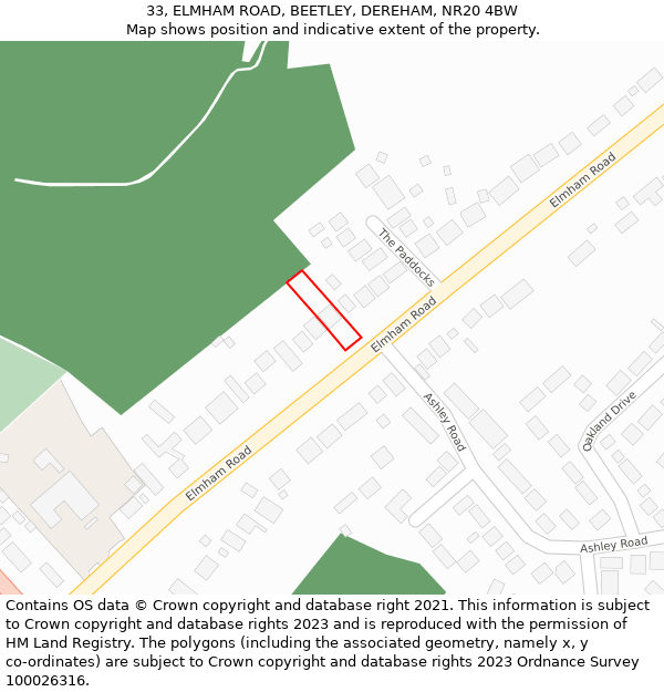 33, ELMHAM ROAD, BEETLEY, DEREHAM, NR20 4BW: Location map and indicative extent of plot