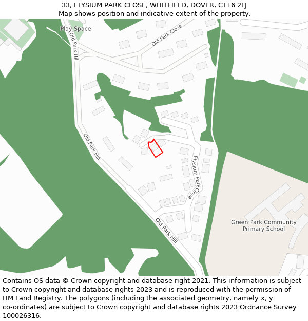 33, ELYSIUM PARK CLOSE, WHITFIELD, DOVER, CT16 2FJ: Location map and indicative extent of plot